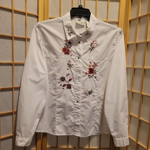Napa Valley Womens Floral White Embroidered Pearl Button Shirt Sz XL - Picture 1 of 8